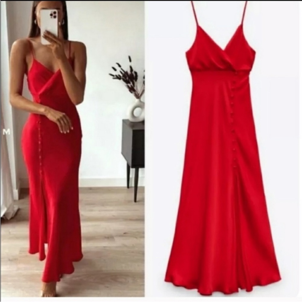 Zara satin style dress. NWT, Size M. Stunning red color!